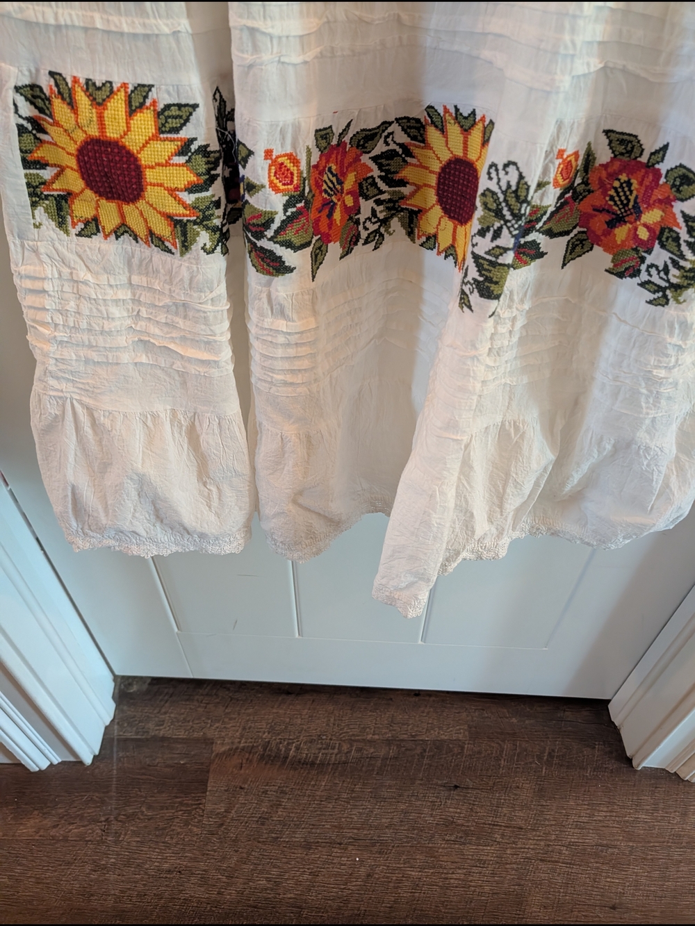 White Embroidered Sunflower Peasant Dress - Picture 4 of 4